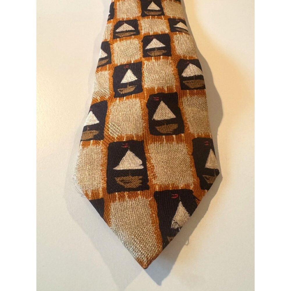 Ermenegildo Zegna 100% Silk Tie – Rare Nautical Sailboat Print –‎ Vintage 1990s